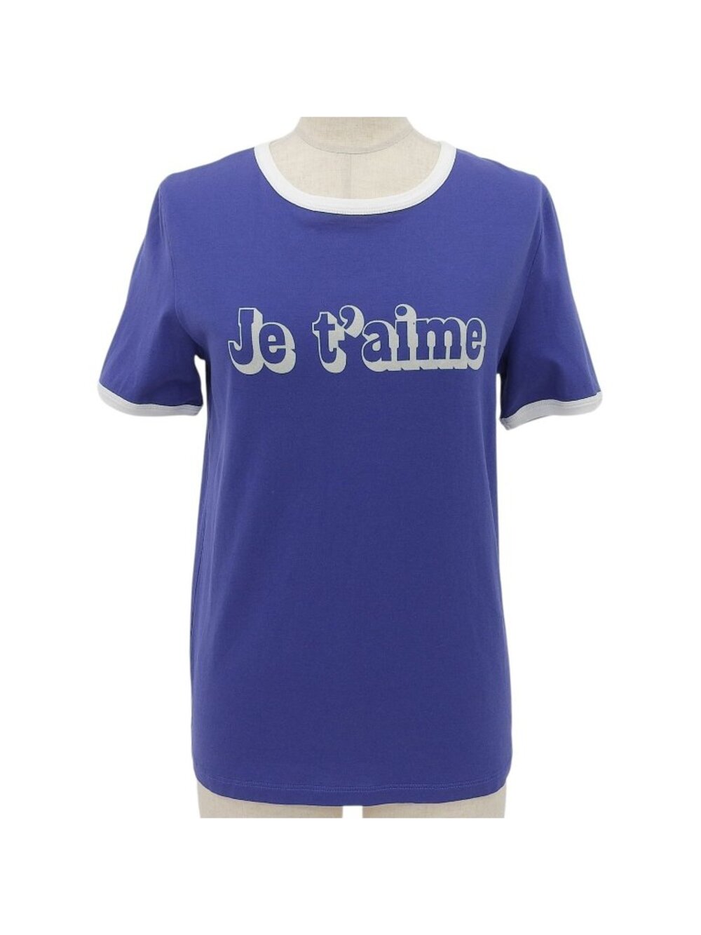 Celine Cotton 100% Crew Neck Ringer T-Shirt Short Sleeve Blue